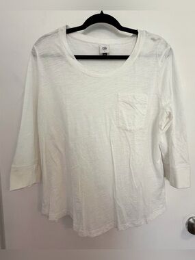 CAbi White Slub Knit 3/4 Sleeve Pocket Tee